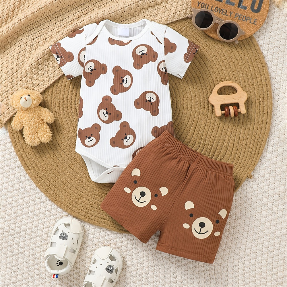 Summer Cute Bear Printed Short Sleeve Baby Set