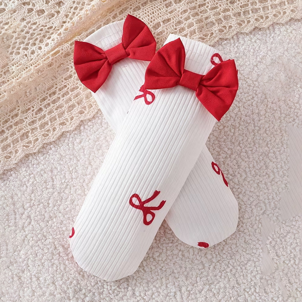 3PCS Pretty Bow Print Ruffle Long Sleeve Baby Girl Romper