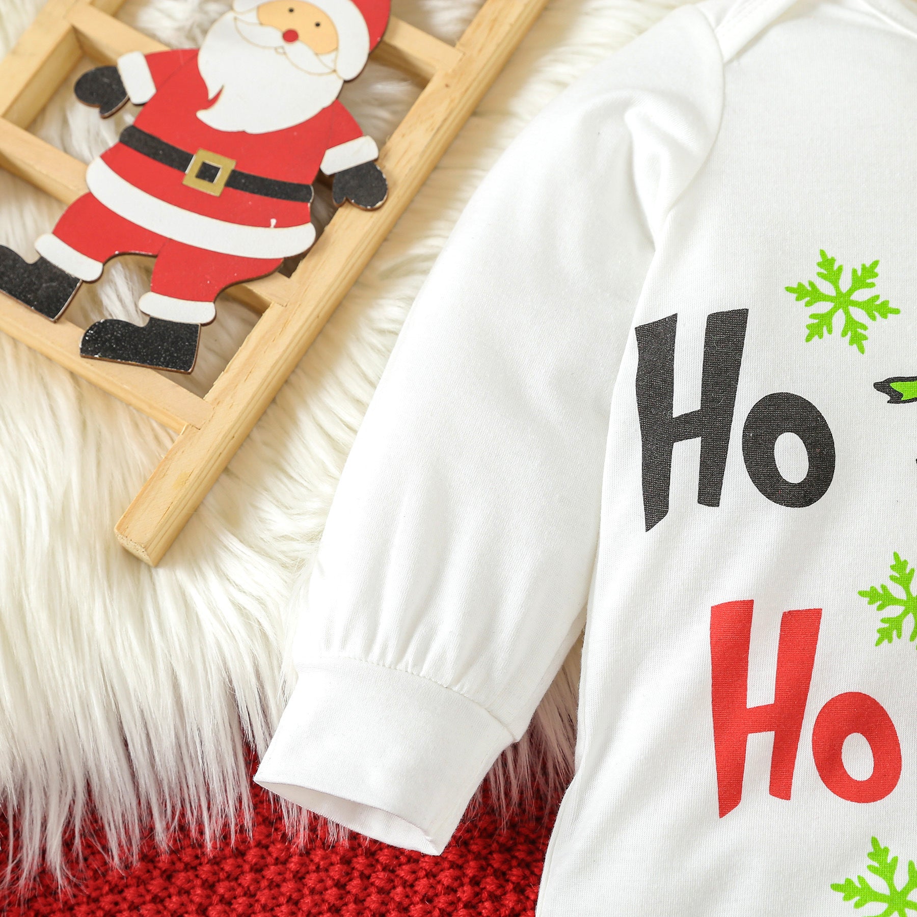 2PCS Ho Letter Christmas Lanterns Printed Baby Jumpsuit