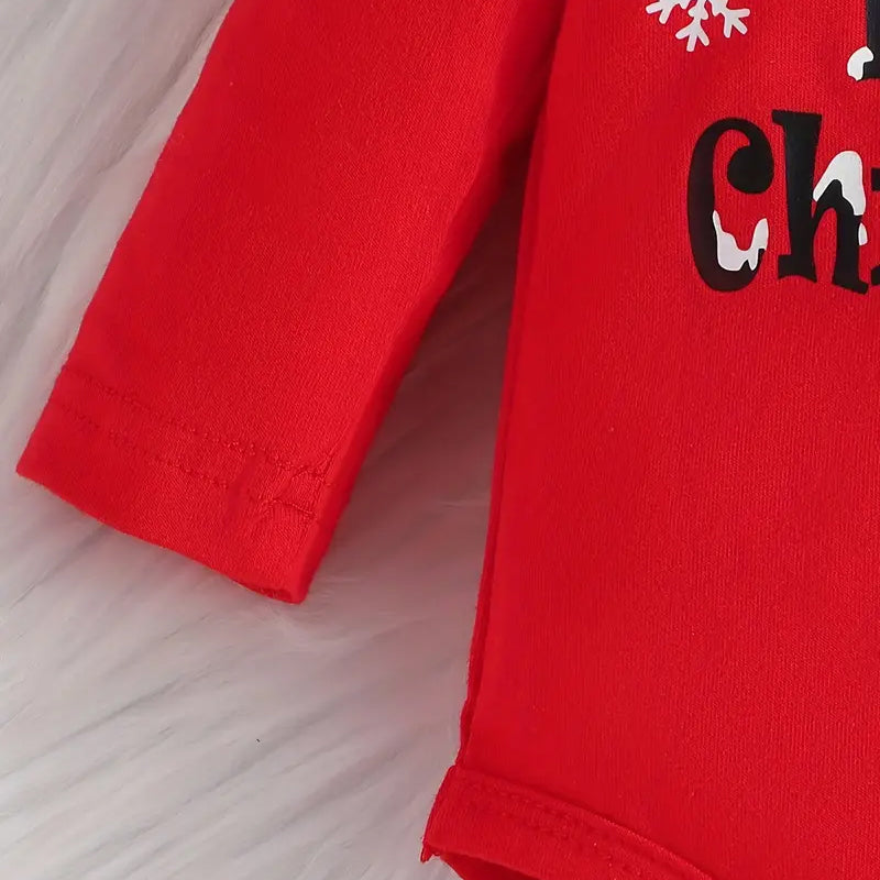 3PCS Merry Christmas Letter Printed Long Sleeve Baby Set