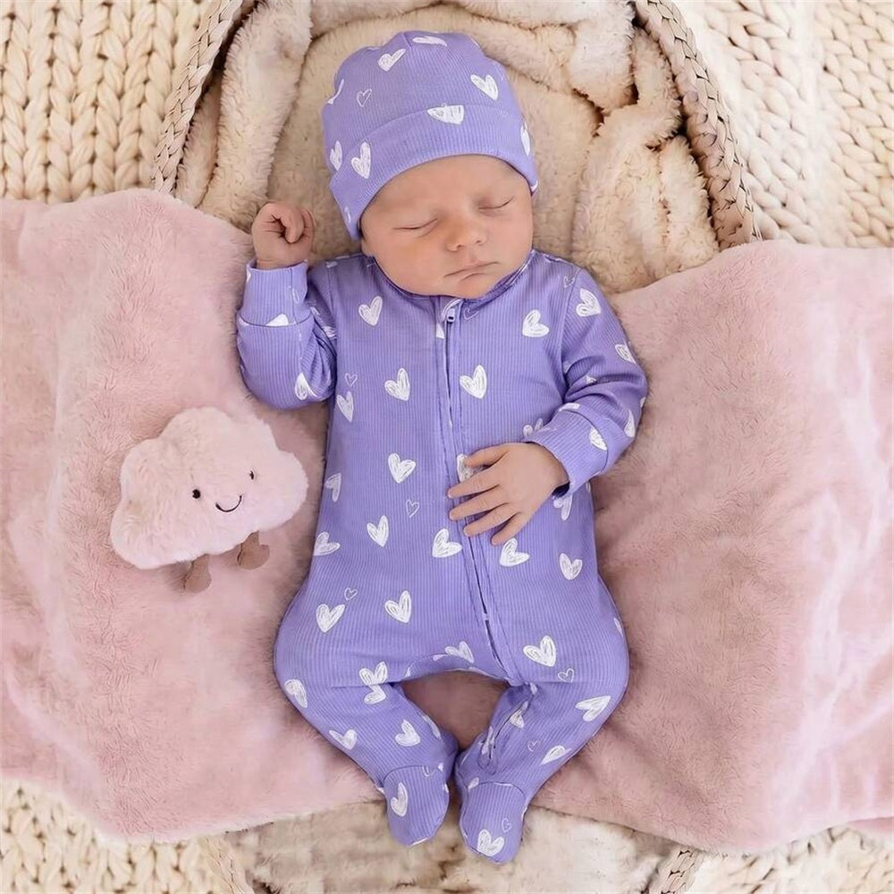 2PCS Refined Heart Print Long Sleeve Zipper Baby Girl Jumpsuit