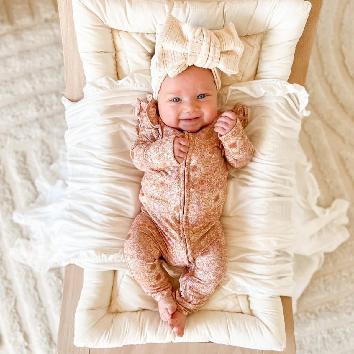 Allover Grace Floral Print Zipper Long Sleeve Baby Jumpsuit