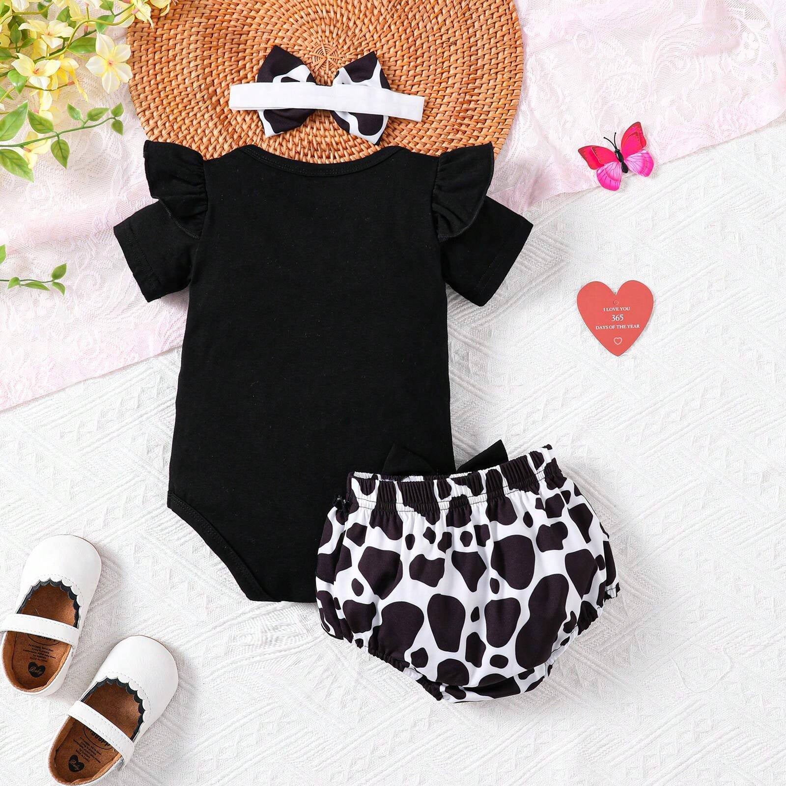 3PCS Mama Is My Bestie Letter Printed Short Sleeve Baby Set