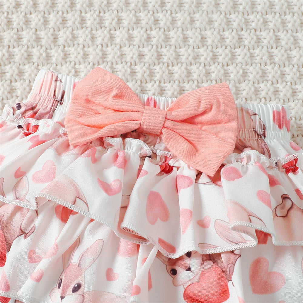 3PCS Mama Is My Bestie Letter Rabbit Print Short Sleeve Baby Set