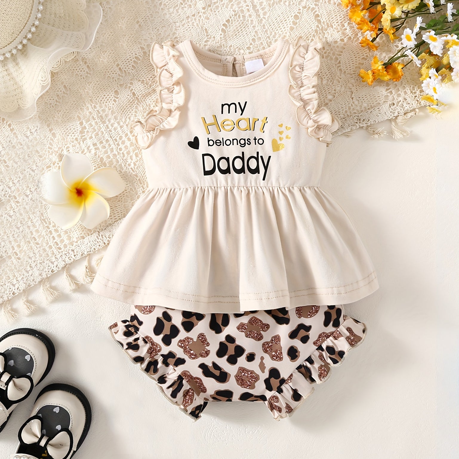 2PCS My Heart Belongs To Daddy Letter Printed Baby Set
