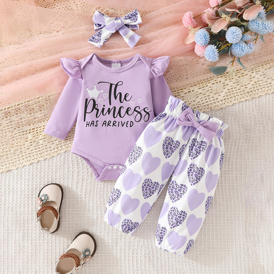 3PCS The Princess Letter Heart Printed Long Sleeve Baby Set