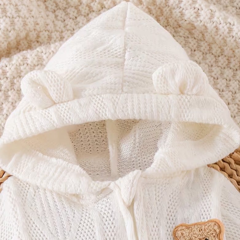 Sweet Bear Applique Long Sleeve Knitted Baby Zipper Hoodie Jumpsuit