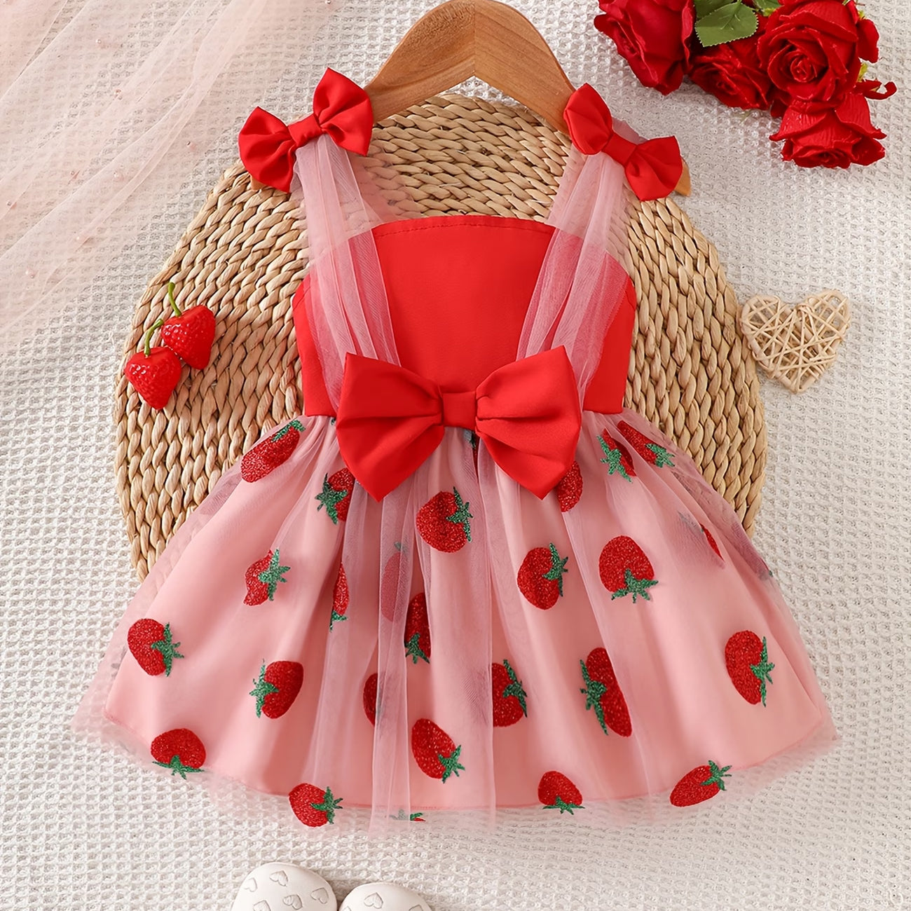 Charming Strawberry Print Sleeveless Baby Skirt