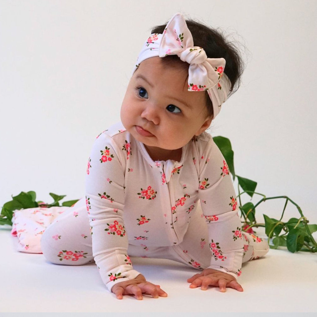 2PCS Sweet Floral Print Long Sleeve Zipper Baby Jumpsuit