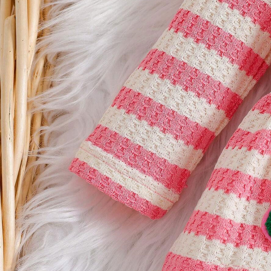 2PCS Watermelon Appliqué Stripe Print Long Sleeve Baby Set