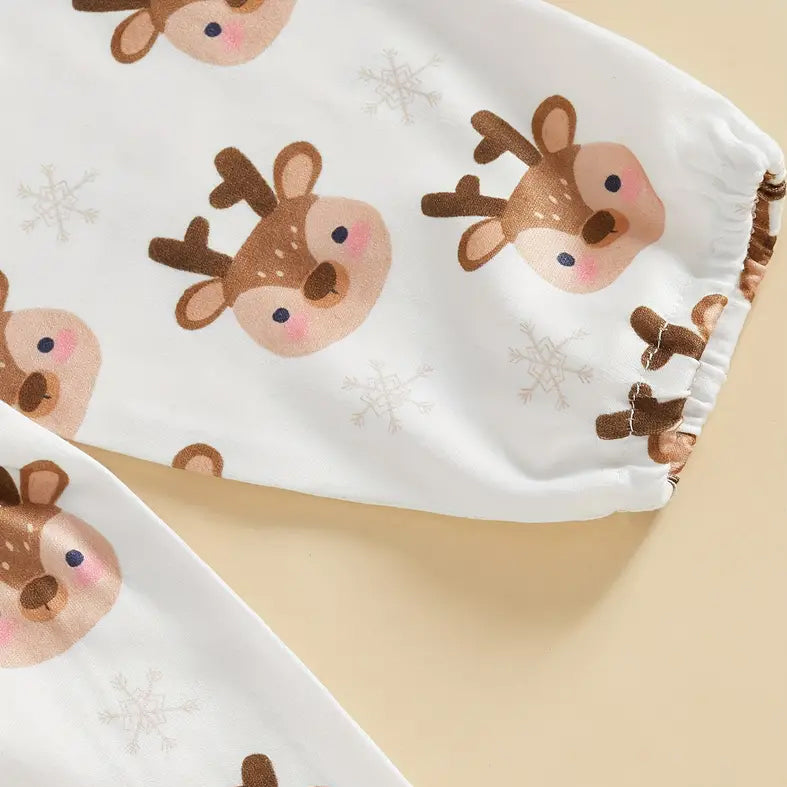 2PCS Lovely Christmas Elk Printed Long Sleeve Baby Jumpsuit