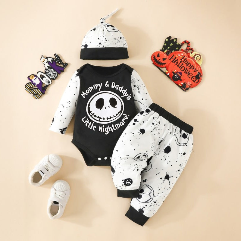 3PCS Halloween Mommy Daddy‘s Little Nightmare Letter Printed Baby Set