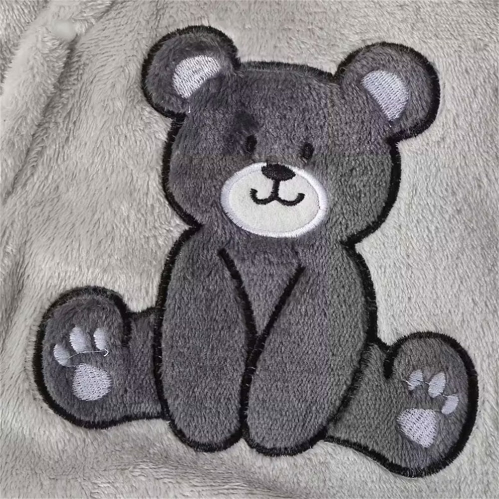 Warm Plush Bear Print Long Sleeve Baby Hooded Jumpsuit
