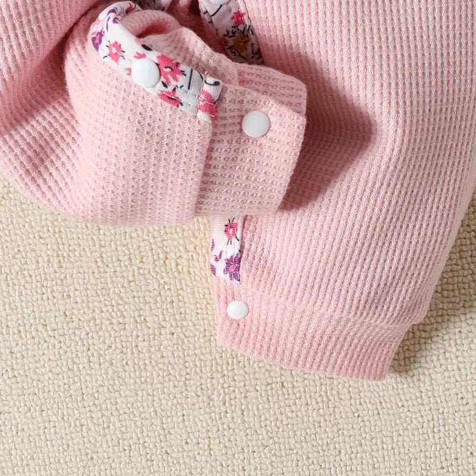 2PCS Sweet Floral Printed Ruffle Decoration Long Sleeve Baby Jumpsuit