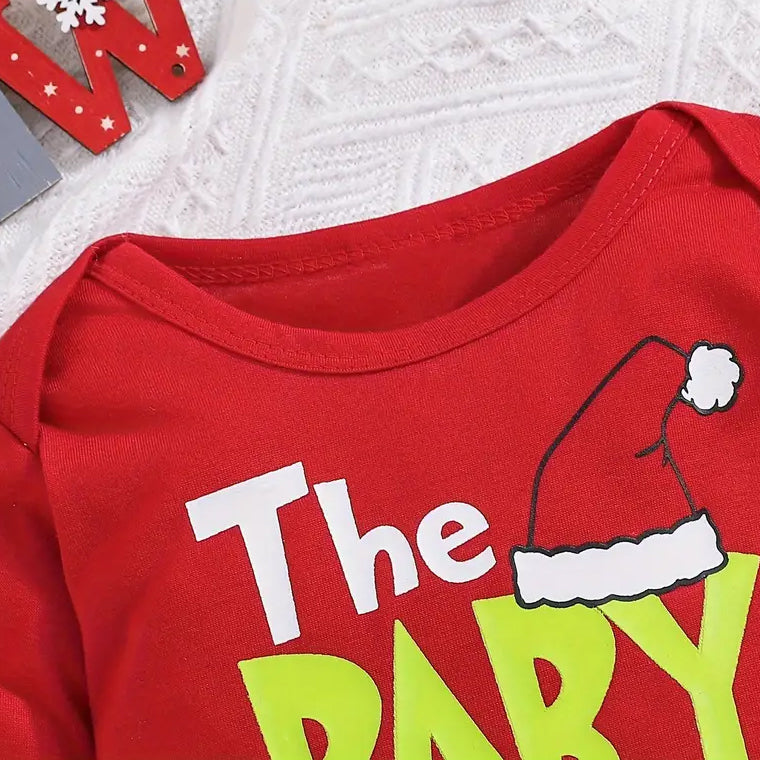 2PCS The Baby Who Stole Christmas Letter Printed Long Sleeve Baby Set