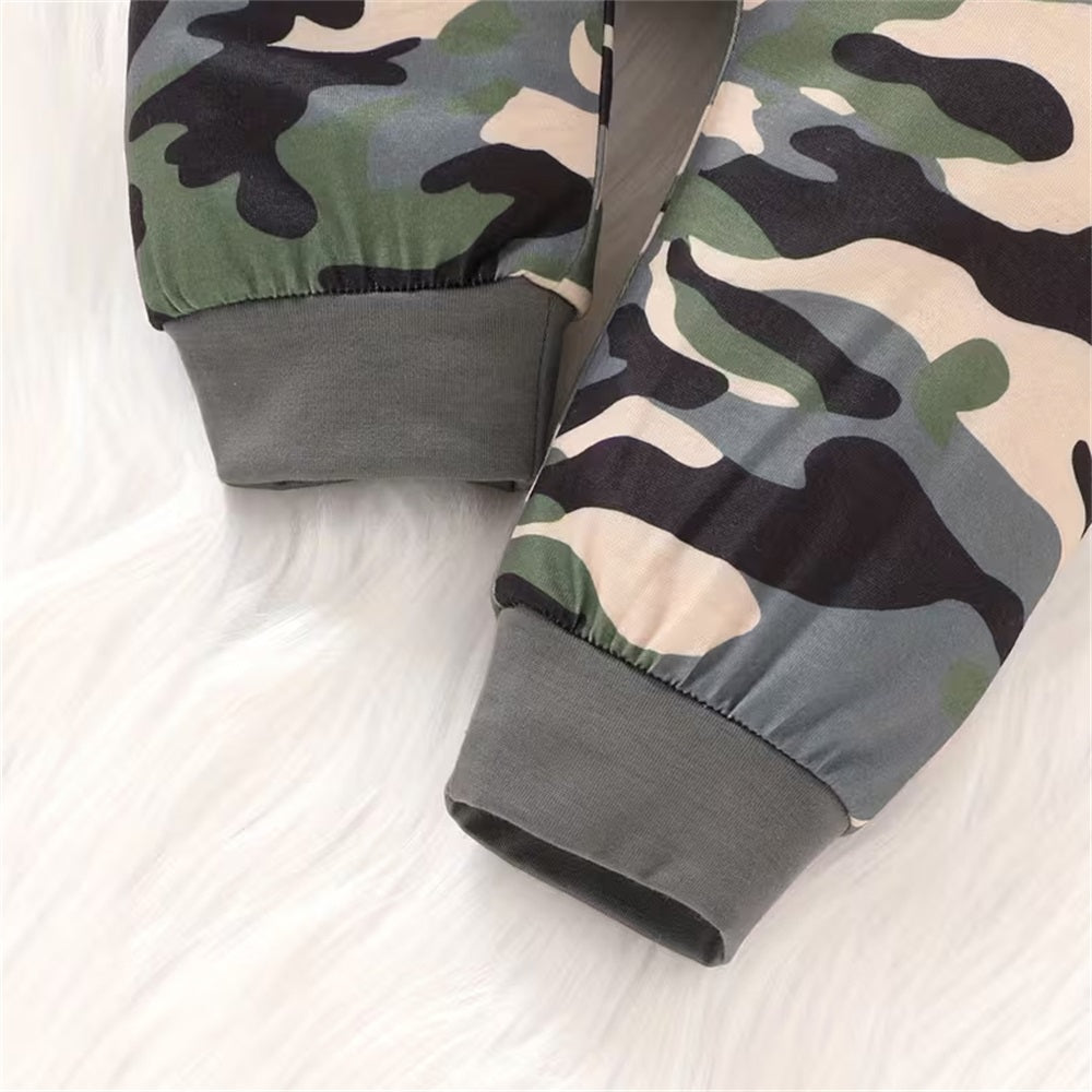 2PCS Daddy's Boy Letter Print Camouflage Long Sleeve Baby Set