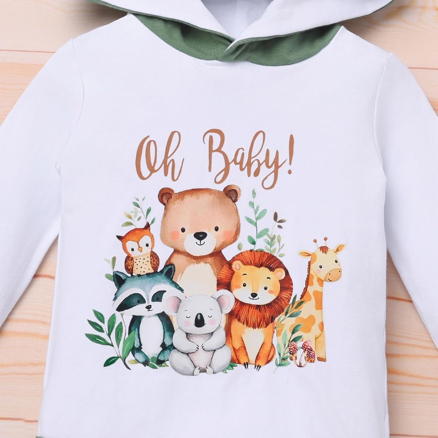 2PCS Oh Baby Letter Animal Printed Hoodie Baby Set