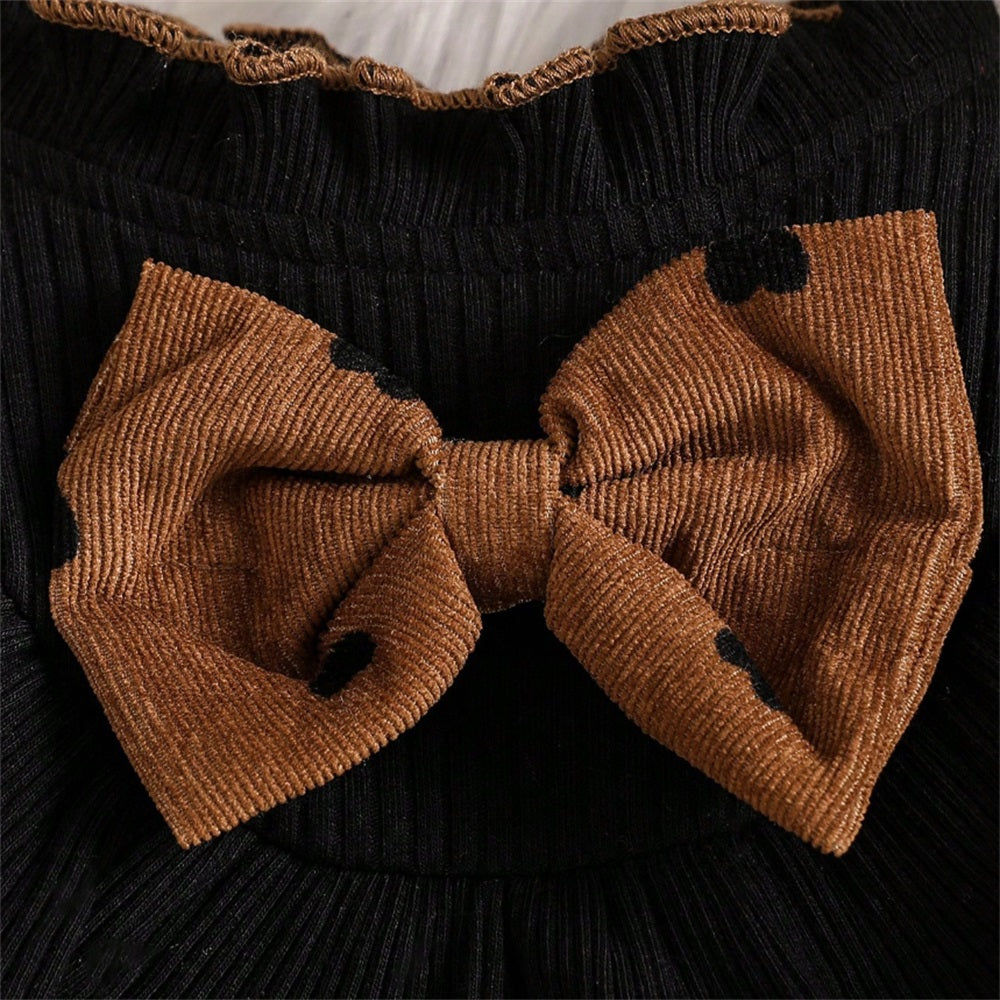 Heart Print Ruffle Trim Long Sleeve Patchwork Baby Jumpsuit