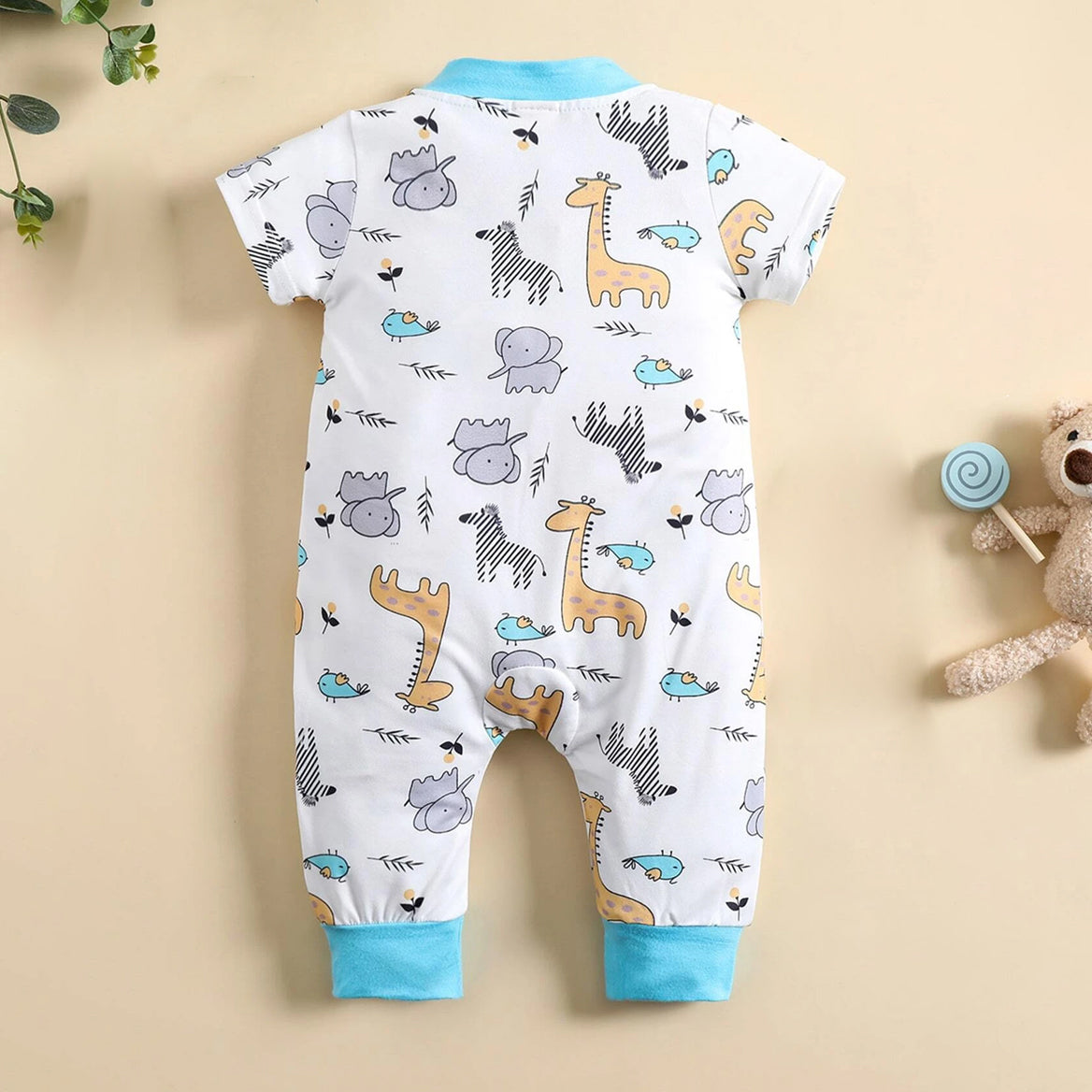 Cute Animal Printed Short Sleeve Baby Jumpsuit