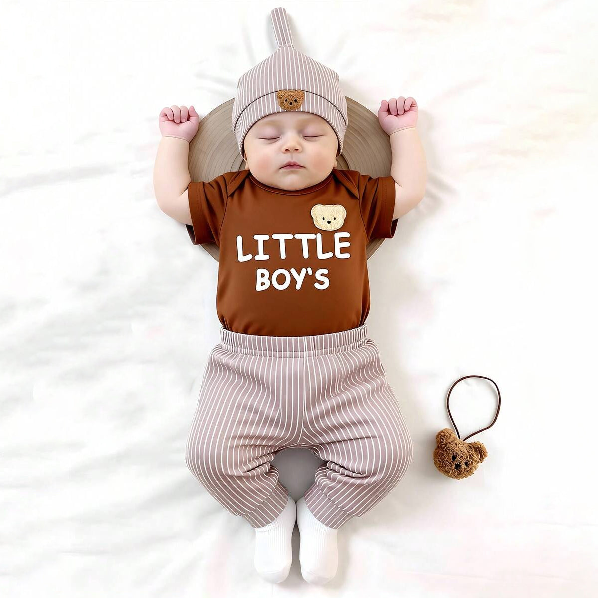 3PCS Little Boy's Letter Stripe Printed Short Sleeve Baby Boy Set