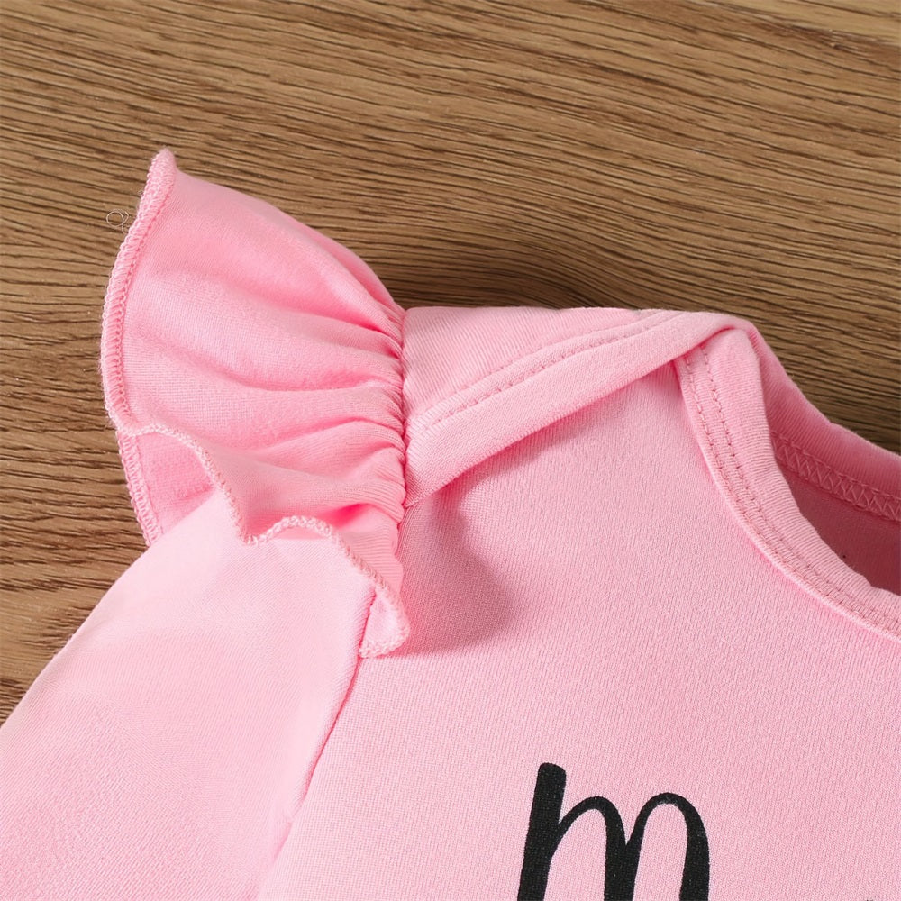 3PCS Mama Is My Bestie Letter Print Plaid Baby Set