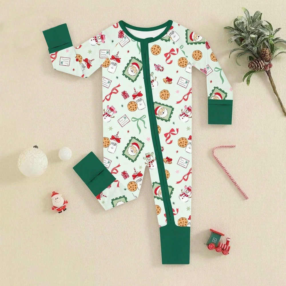 Santa Claus Christmas Elements Printed Baby Zipper Jumpsuit