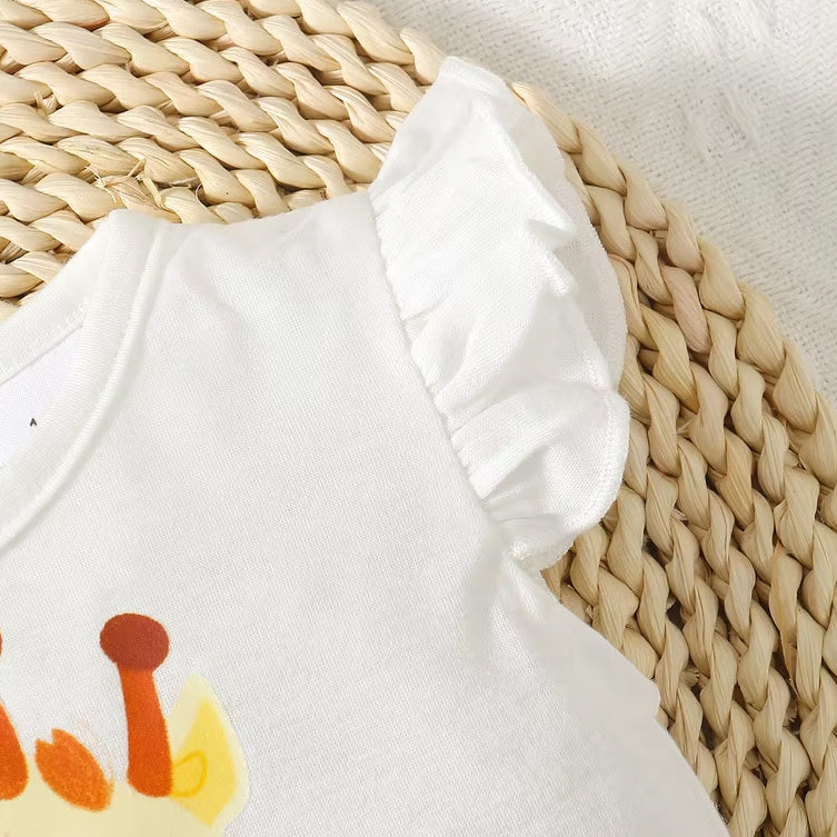 Cute Giraffe Print Flutter Sleeve Baby Jumpsuit