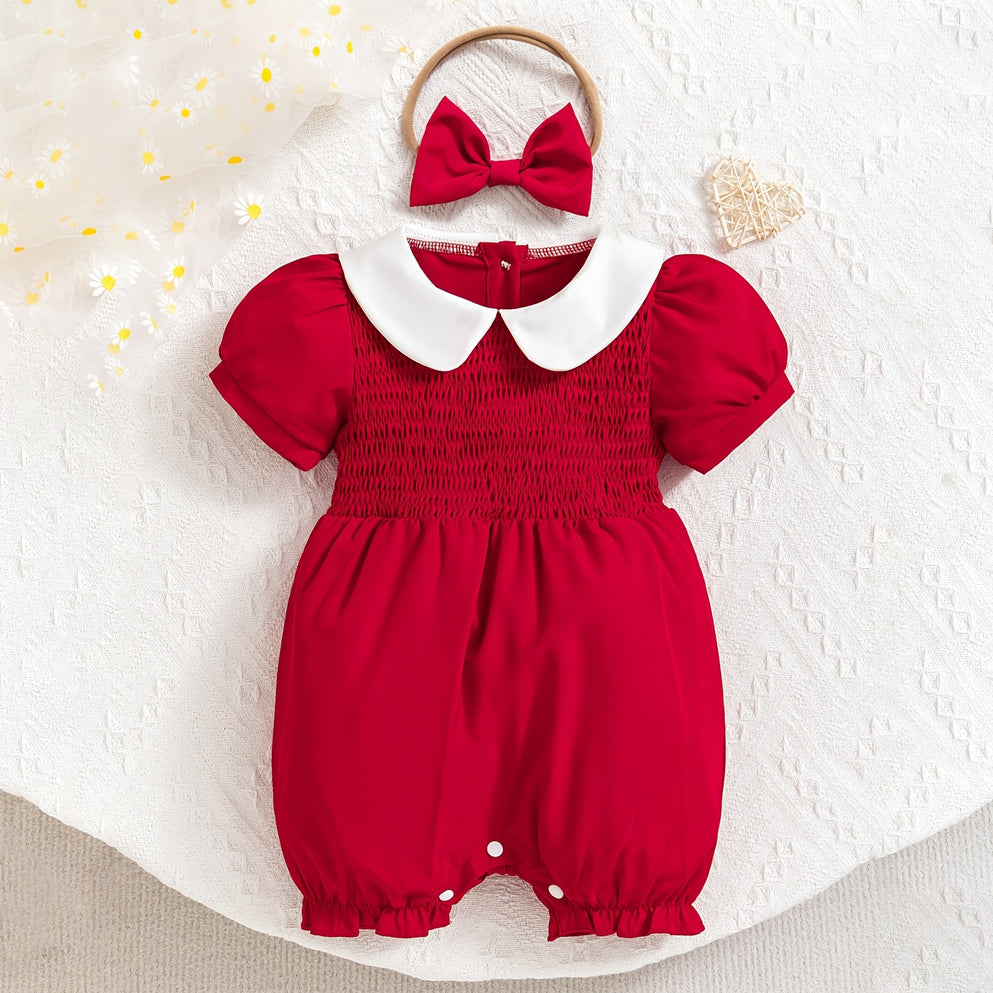 2PCS Sweet Solid Color Puff Sleeve Baby Jumpsuit