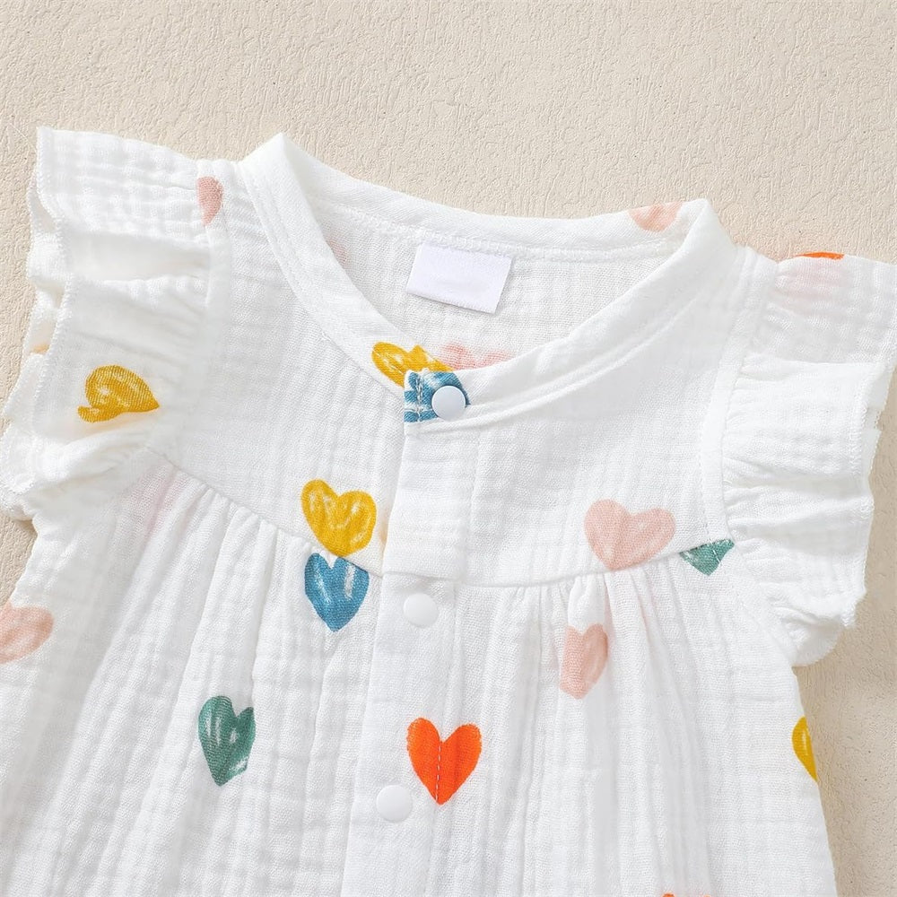 3PCS Trendy Heart Print Sleeveless Baby Jumpsuit