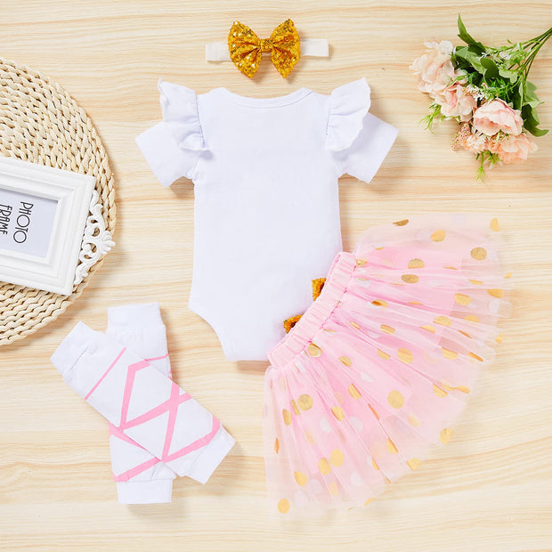 4PCS The Princess Has Arrived Letter Printed Mesh Baby Set