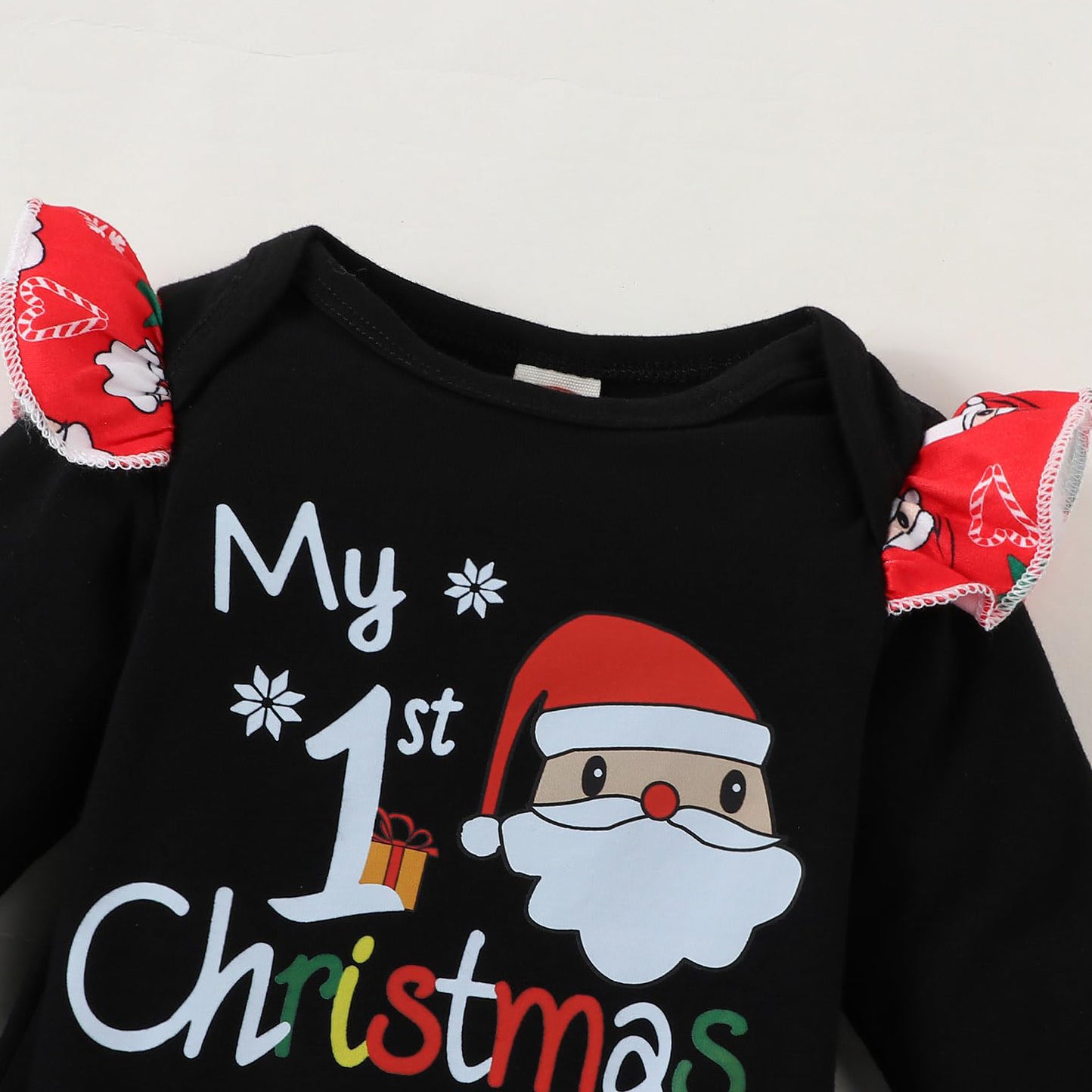 3PCS My 1st Christmas Santa Claus Print Ruffle Long Sleeve Baby Set