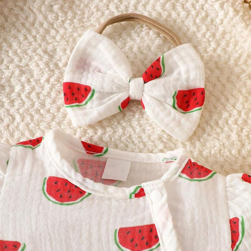 2PCS Cute Watermelon Print Short Sleeve Baby Jumpsuit