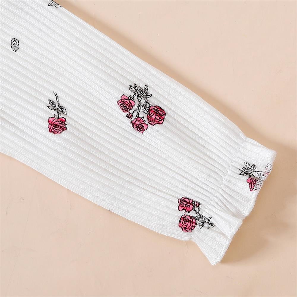 2PCS Rose Print Ruffle Long Sleeves Baby Jumpsuit