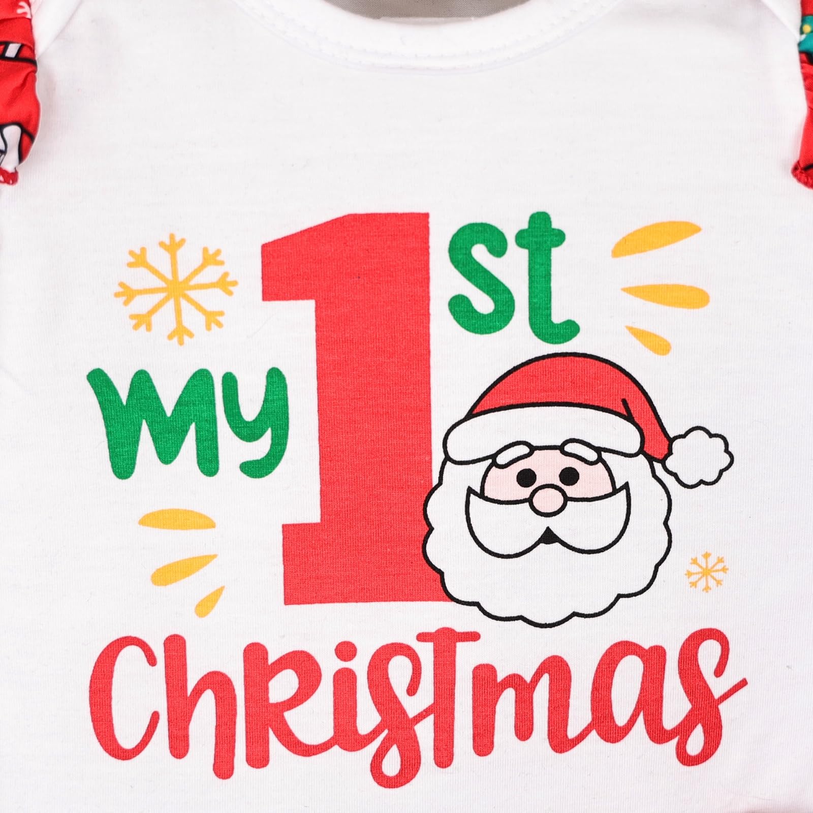 4PCS My 1st Christmas Letter Printed Long Sleeve Ruffled Baby Set