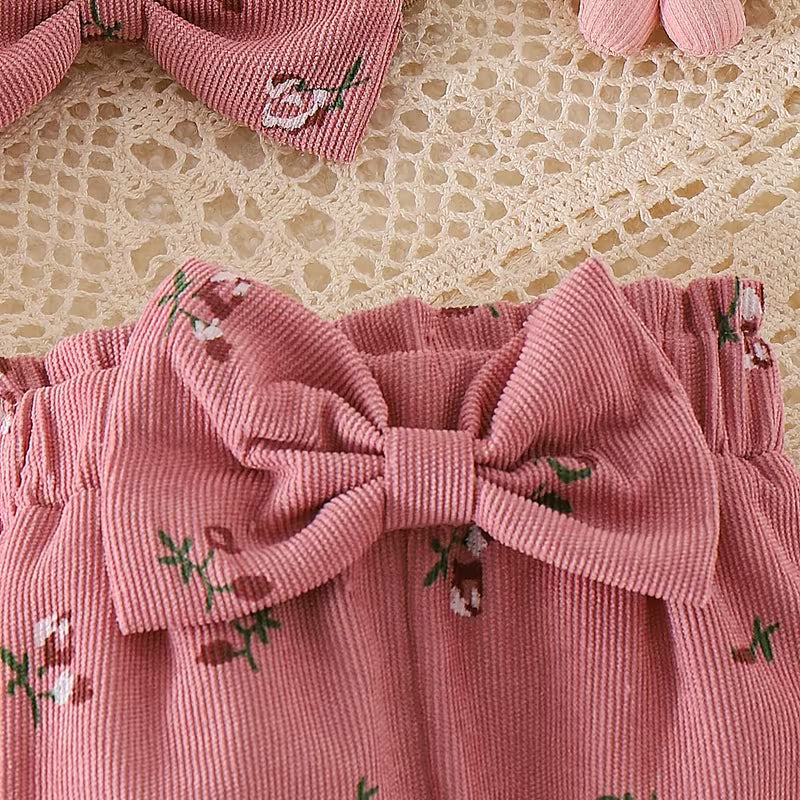 3PCS Chic Daddy's Little Girl Letter Embroidered Floral Printed Baby Set