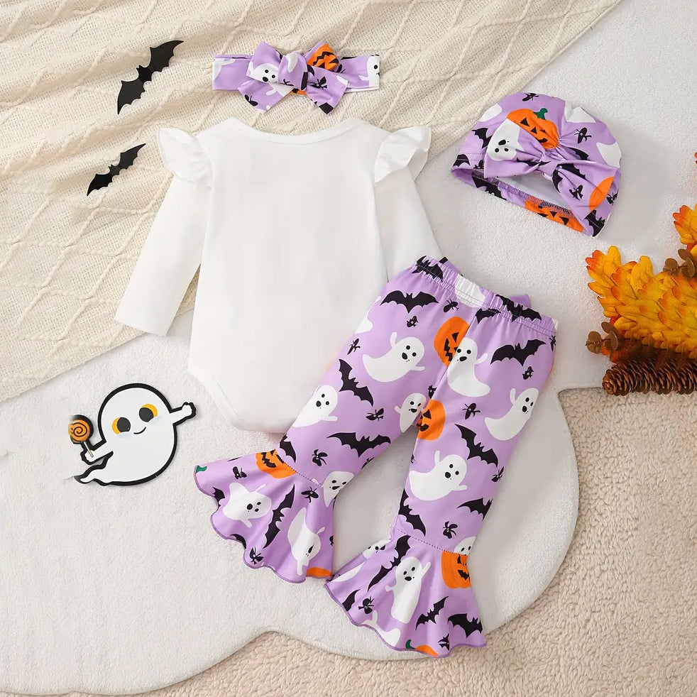 4PCS Sweet My 1st Halloween Letter Ghost Printed Baby Set