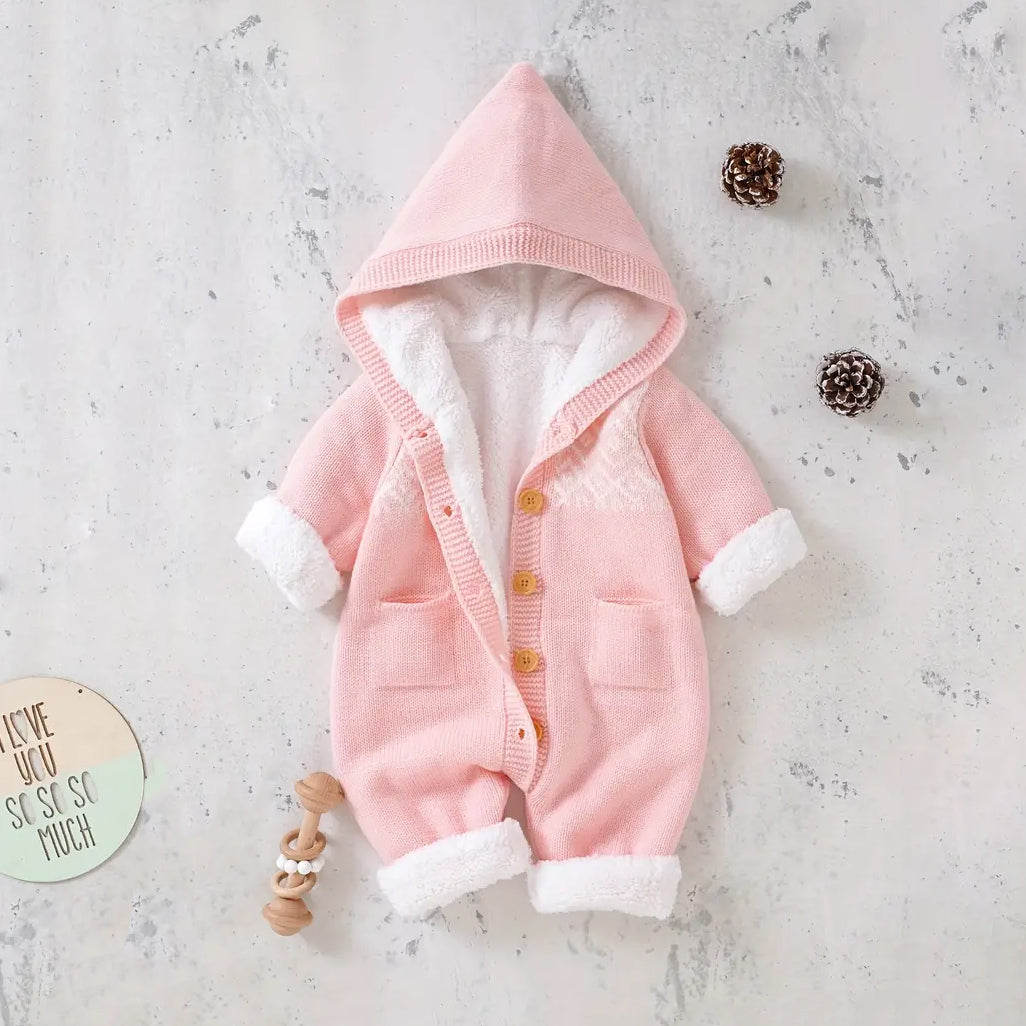 Casual Solid Color Hoodie Baby Girl Jumpsuit