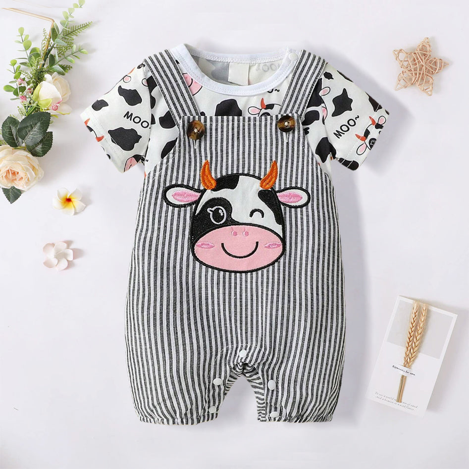 2PCS Adorable Cow Printed Short Sleeve Baby Set