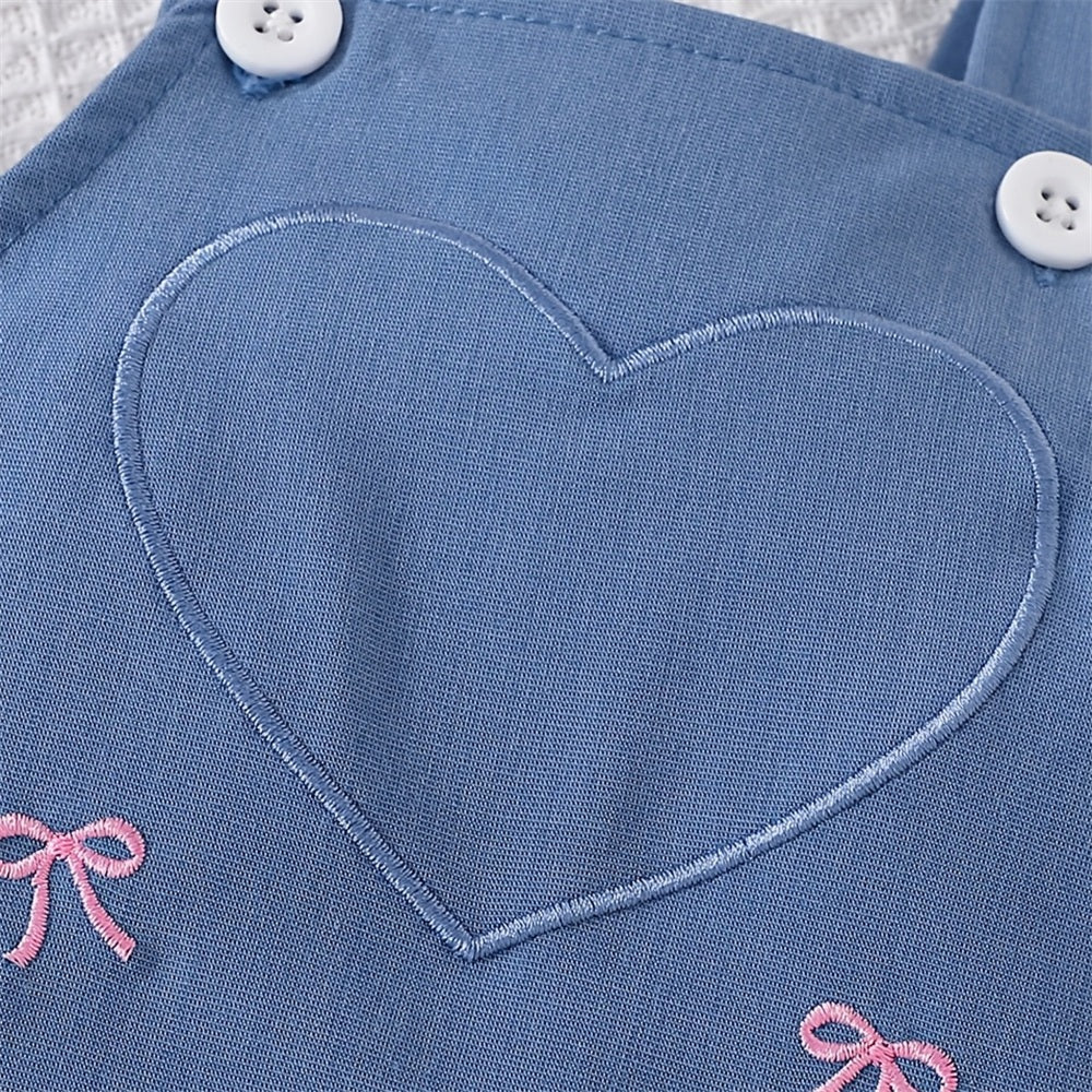 2PCS Adorable Bow Embroidery Short Sleeve Overalls Baby Set