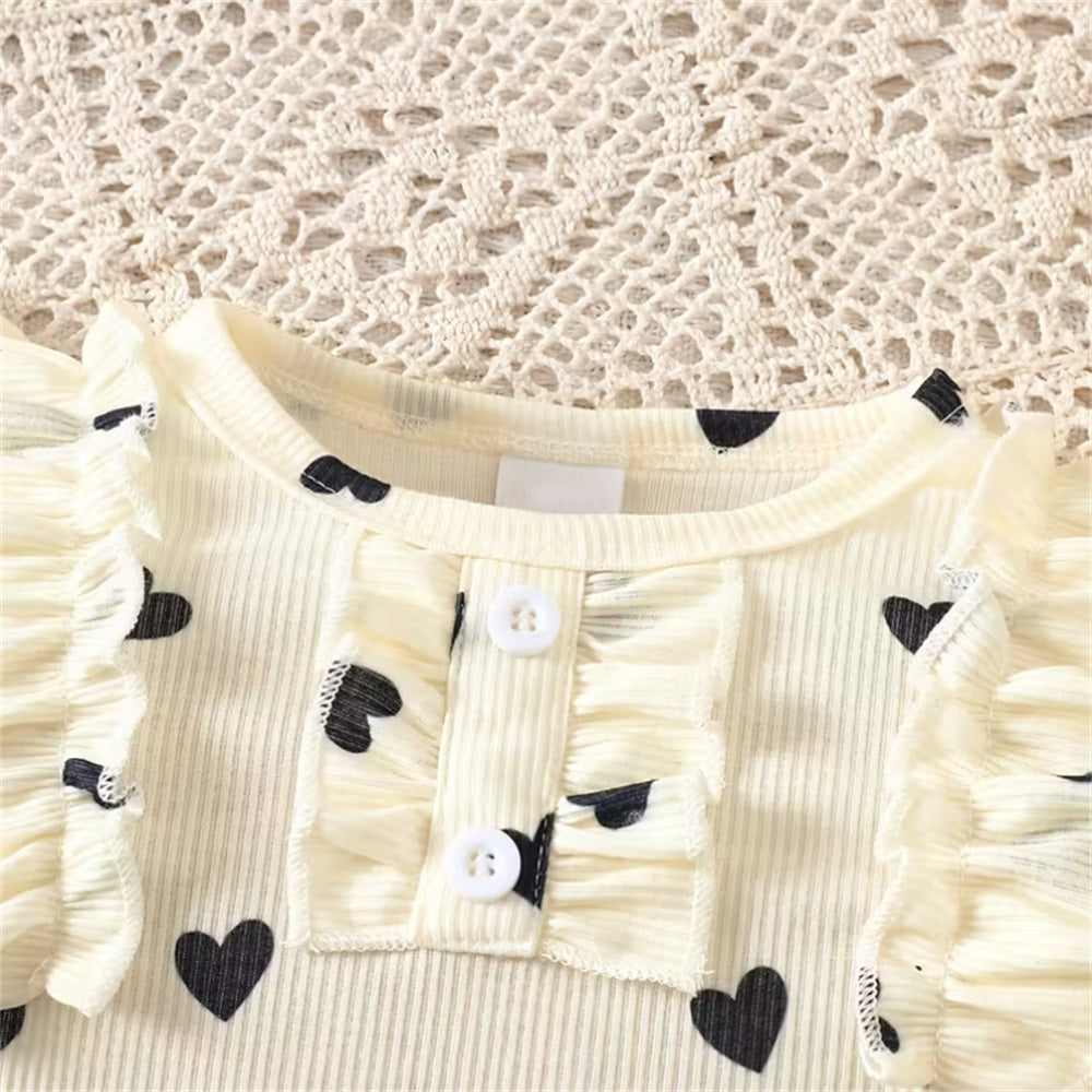 3PCS Comfy Cute Heart Printed Long Sleeve Baby Set