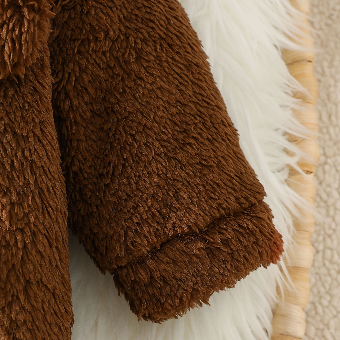 Lovely Fuzzy 3D Bear Printed Zipper Long Sleeve Baby Jumpsuit