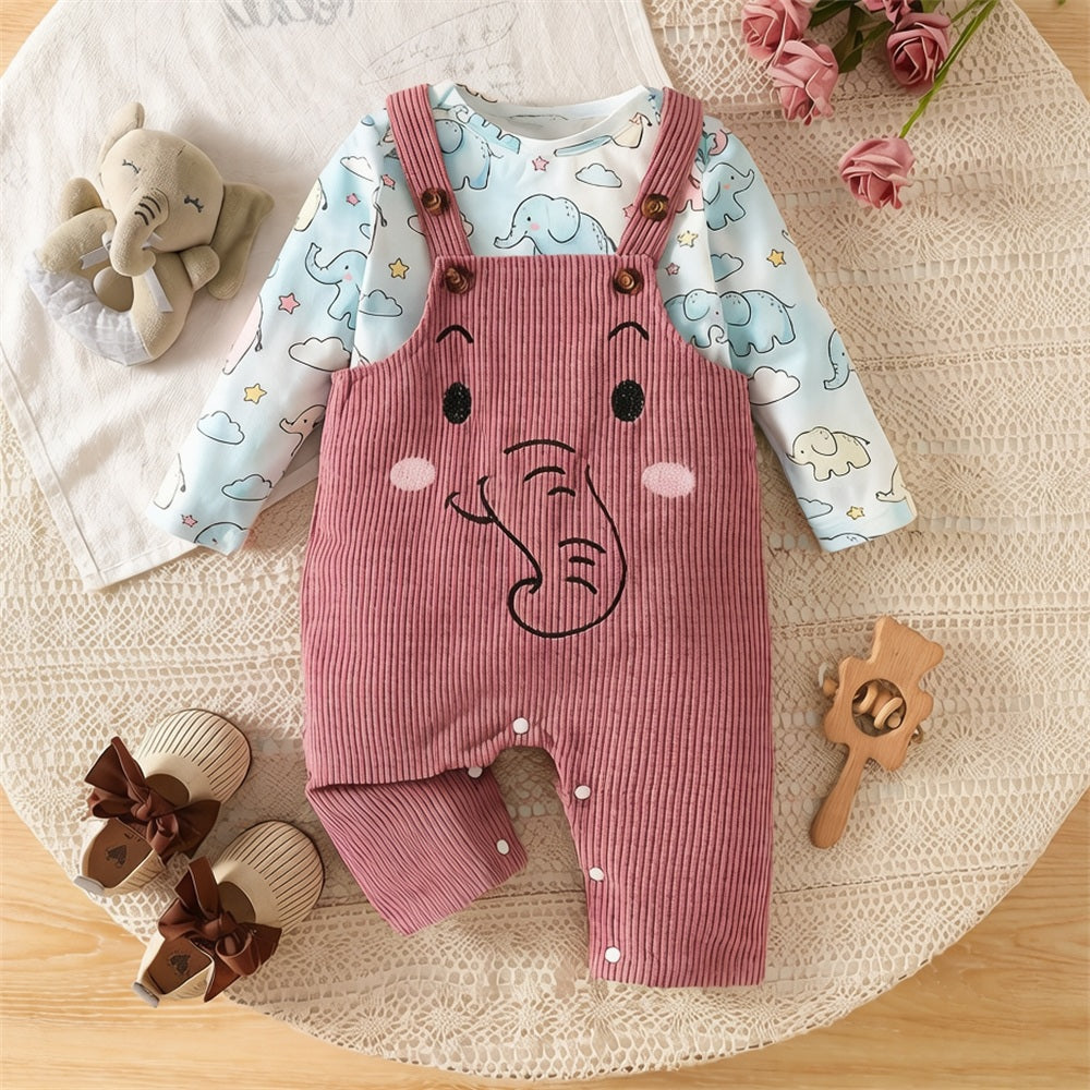 2PCS Pretty Elephant Print Long Sleeve Baby Set