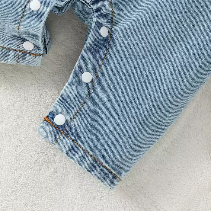 2PCS "I Love Mama" Embroidered Baby Denim Overalls Set