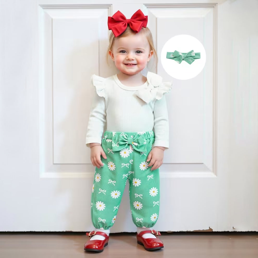 3PCS Cute Daisy Print Long Sleeve Baby Set