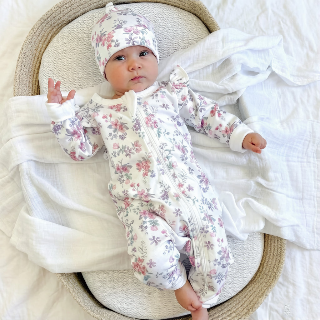 2PCS Exquisite Allover Floral Zipper Print Baby Jumpsuit