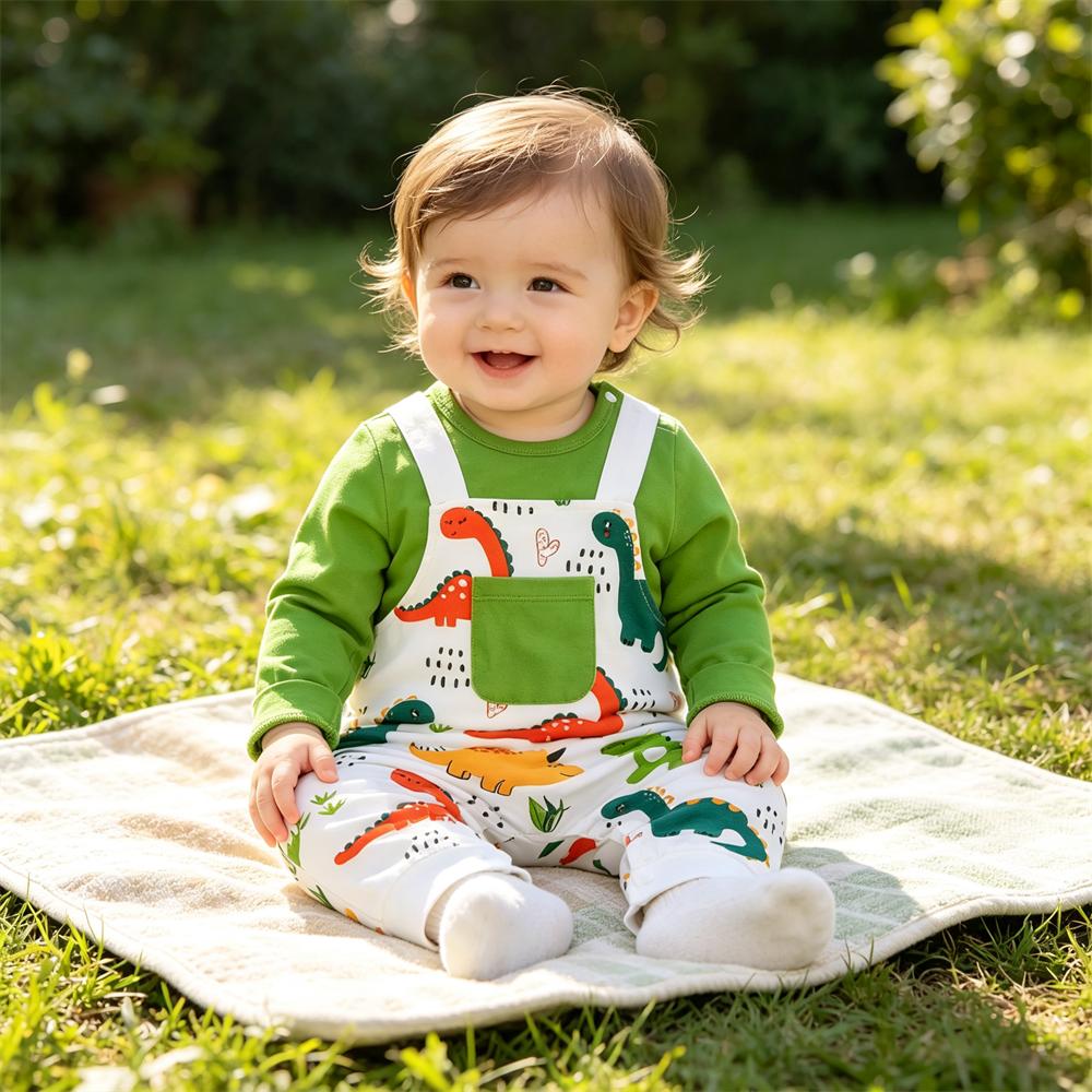 Cool Dinosaur Printed Long Sleeve Baby Jumpsuit
