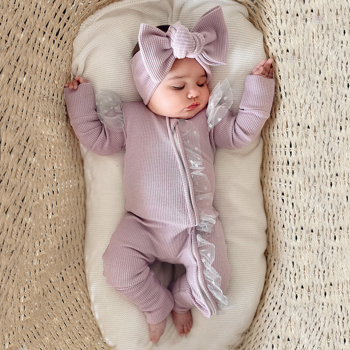 2PCS Mesh Decor Solid Color Zipper Baby Jumpsuit