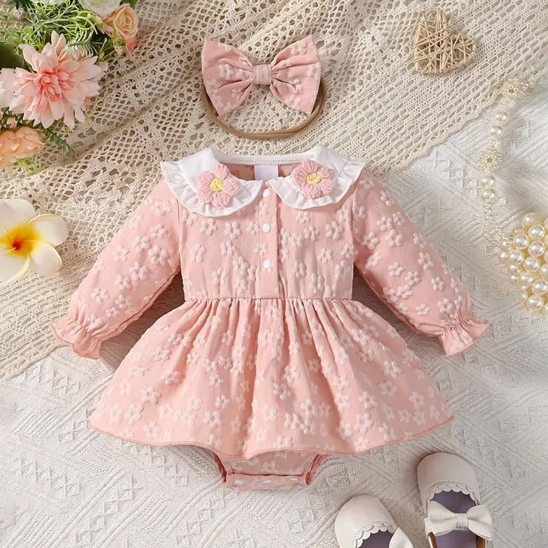 2PCS Sweet Floral Printed Long Sleeve Baby Girl Romper