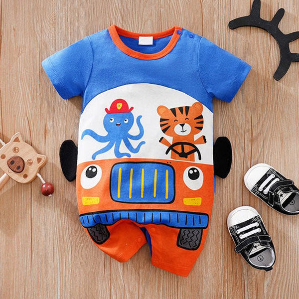 Casual Cartoon Animal Print Short Sleeve Baby Jumpsuit