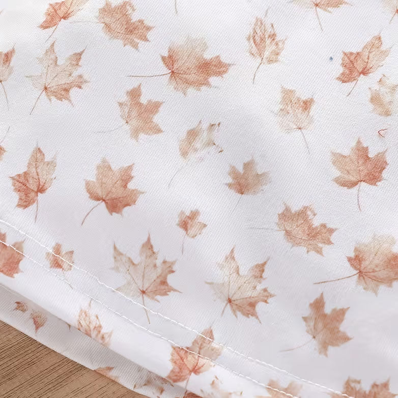 2PCS Pumpkin Embroidery Maple Leaf Printed Long Sleeve Baby Overalls Set